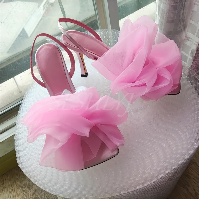 

2023 New Fashion Cut-out Mesh Sandals Summer 3D Flower Violet Pointed Toe Stiletto Sandals Size 35-41 Banquet Party Women Shoes