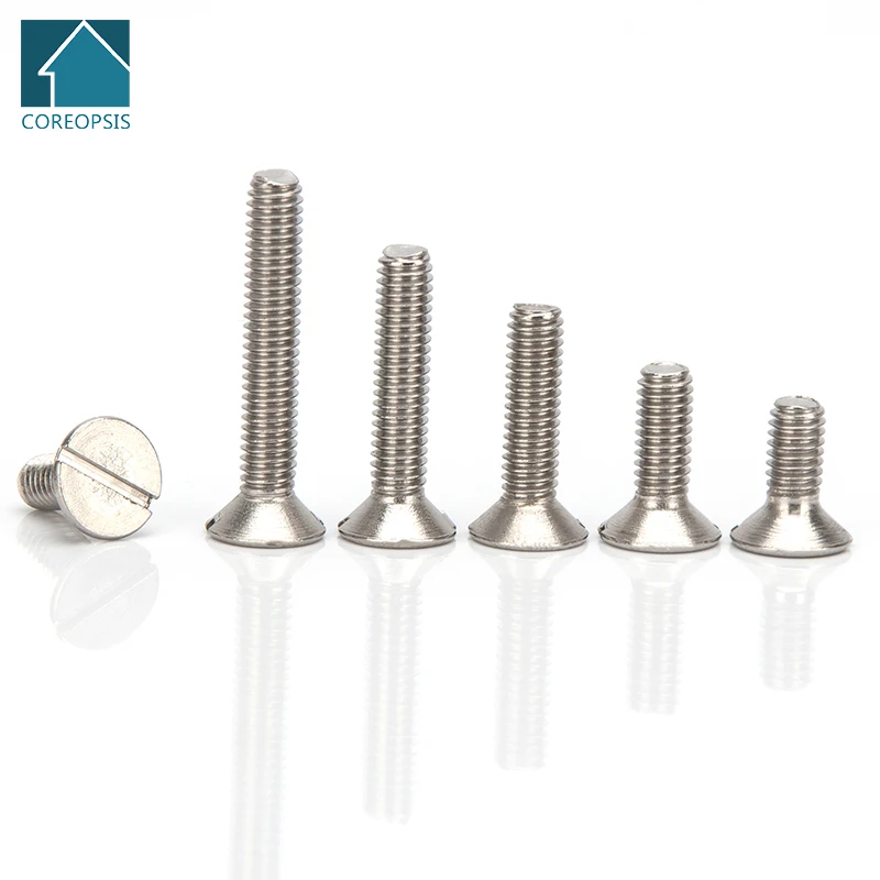 

304 Stainless Steel Slotted Countersunk Flat Head Machine Screws Bolts Solid Fasteners M3 M4 M5 Length 5mm-30mm