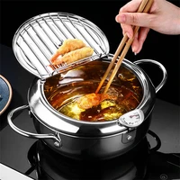 japanese deep frying pot with a thermometer and lid oil drip drainer 304 stainless steel kitchen tempura fryer pan 20 24 cm