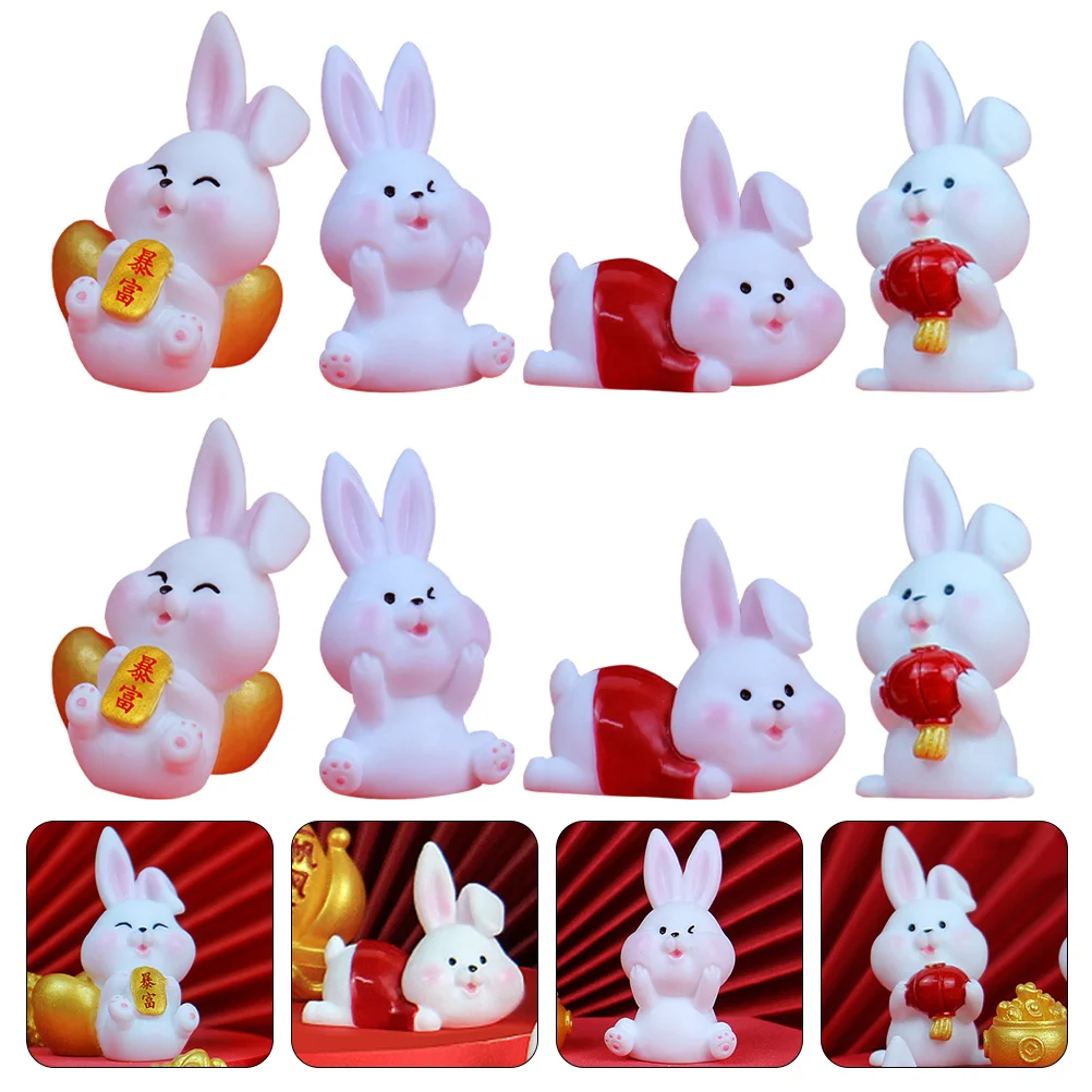 

Rabbit Figurines Decor Bunny Zodiac Miniature Decorations Resin Animal Year Toys Landscapehome Figurinecartoon Desktop Micro