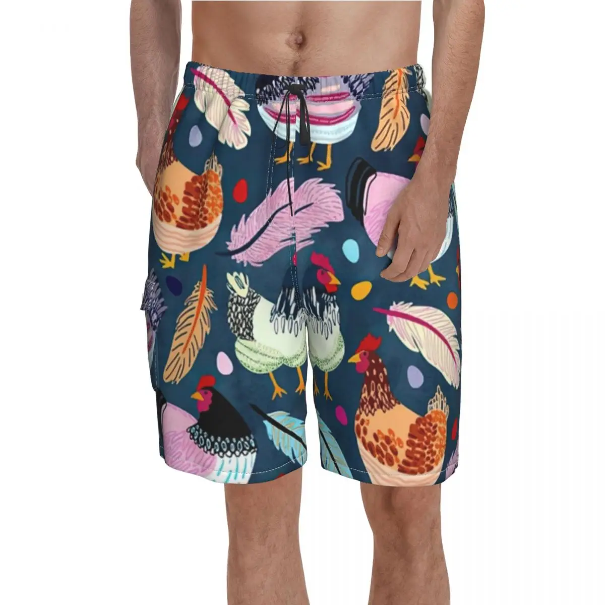 

Colorful Chicken Board Shorts Farm Animal Print Beach Shorts Hot Men Pattern Print Swimming Trunks Big Size 2XL