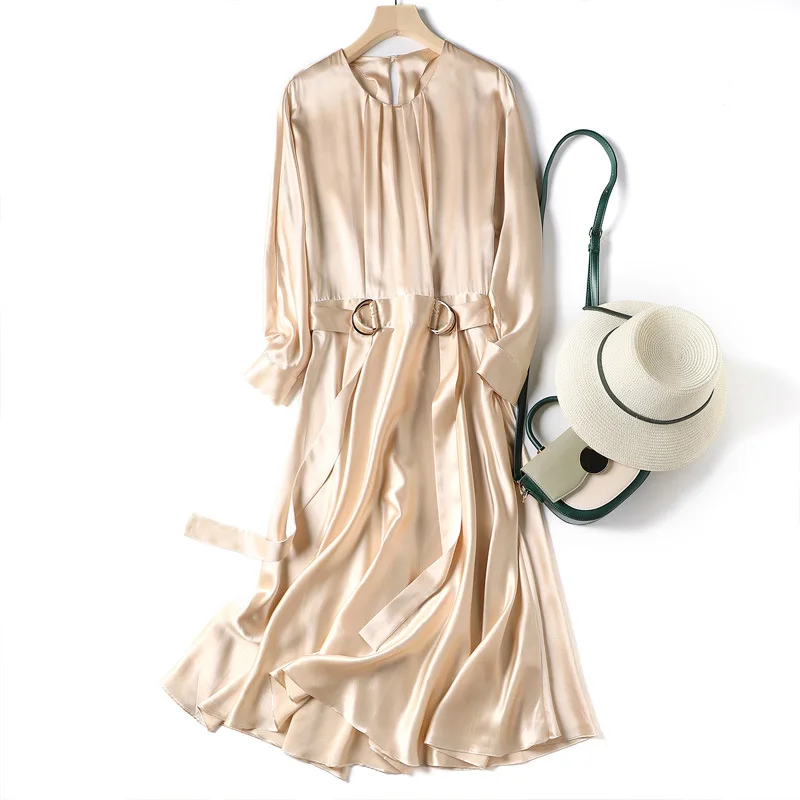 

Retriever 22mm Satin Silk Long Sleeve Dress New Women's Silk Long Skirt