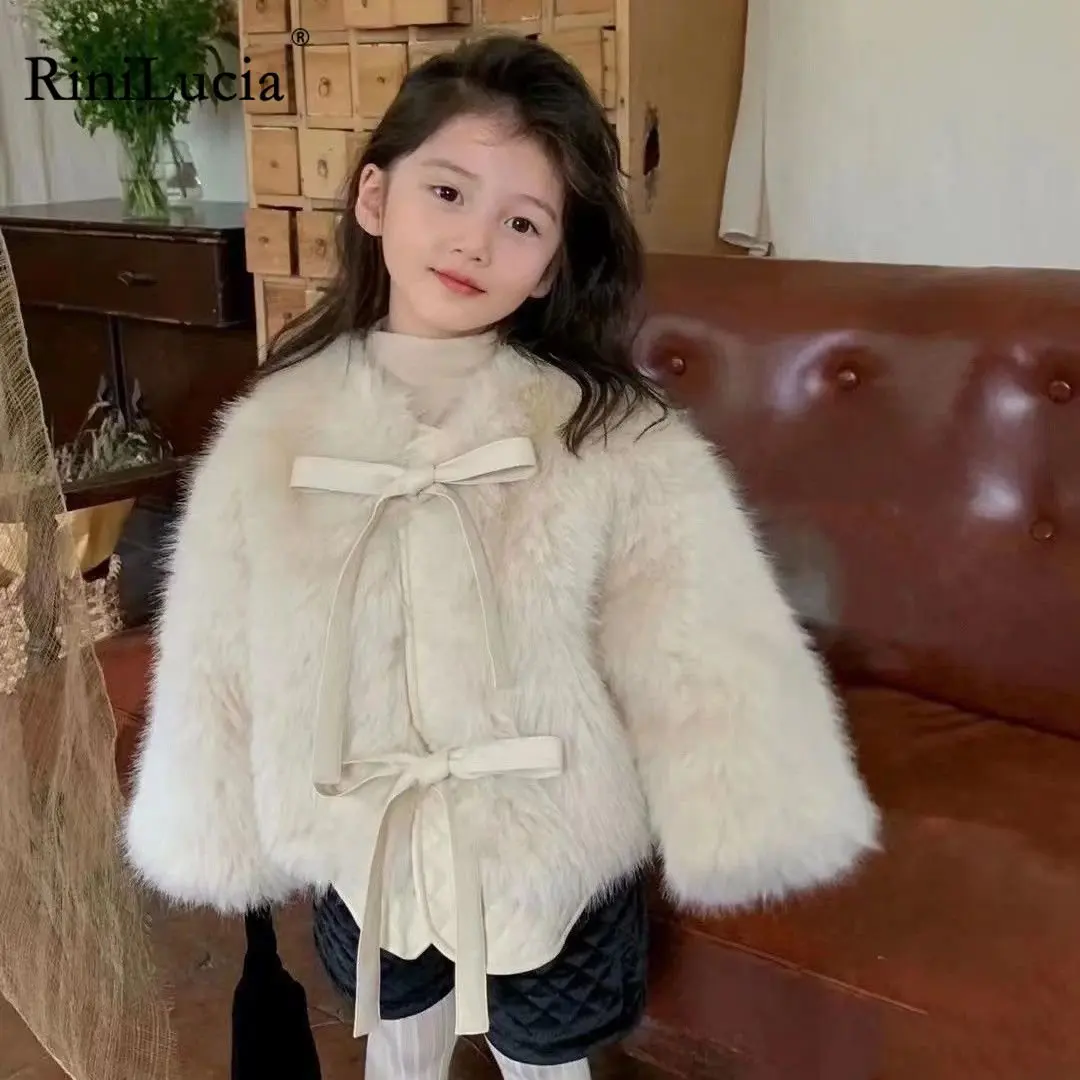 

RiniLucia Children Clothing Autumn Winter Faux Fur Coat Thickened Korean Style Girls Casual Solid Winter Clothes for Children