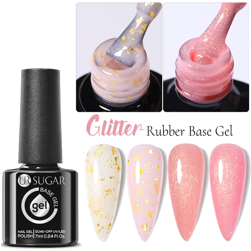 UR SUGAR 7ml Milky Jelly White Glitter Rubber Base Gel Polish Pink Nude Color Soak Off UV LED Self-leveling Gel Varnish Manicure