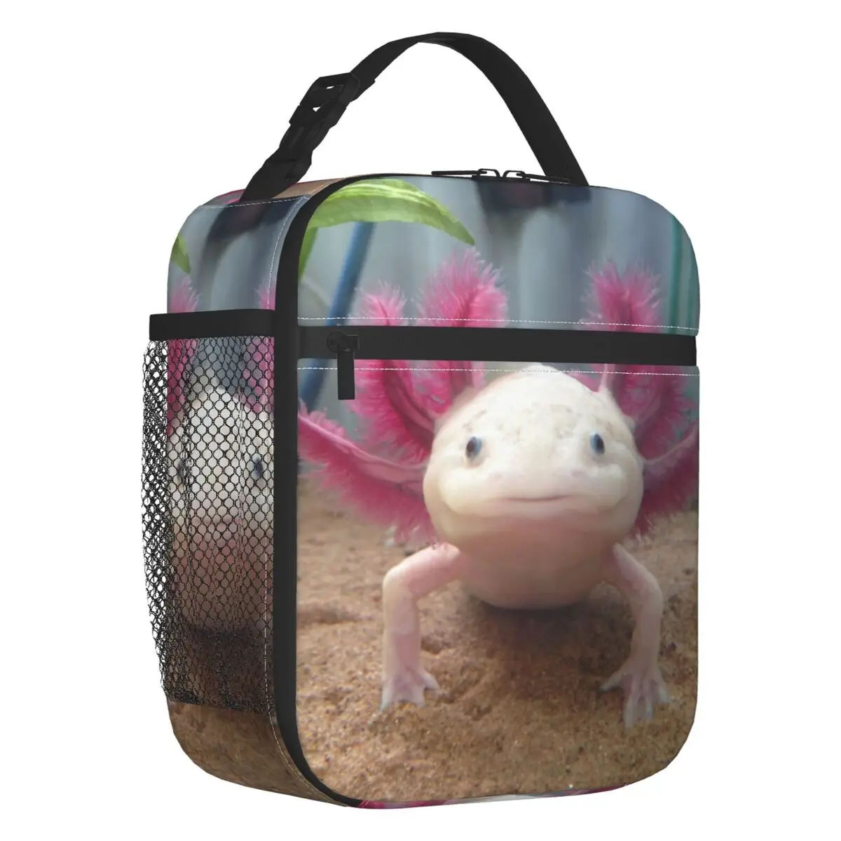 

Smiling Leucistic Axolotl Insulated Lunch Bag for School Office Salamander Animal Waterproof Cooler Thermal Lunch Box Women Kids