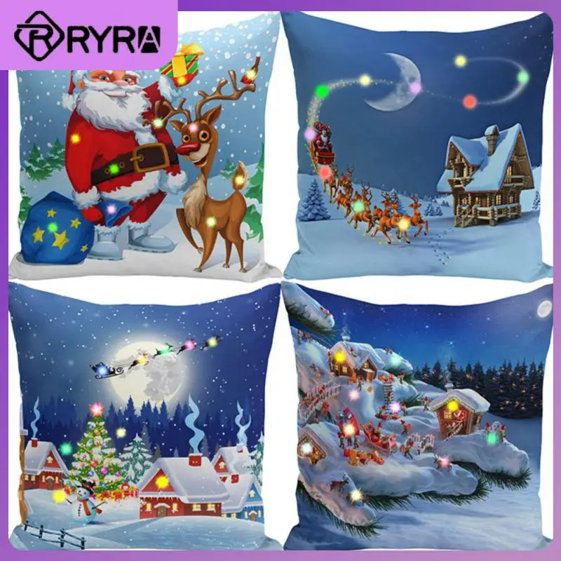 

LED Christmas Cushion Cover 45*45 Xmas Pillowcase Cotton Linen Sofa Pillow Cases Santa Elk Pillow Cover Christmas Decoration