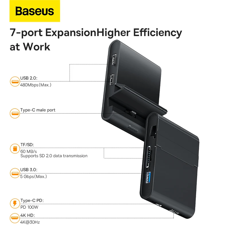 Док-станция Baseus с USB Type-C на 4K HDMI поддержка SD/TF 3 0 PD 100 Вт быстрая зарядка док-станция