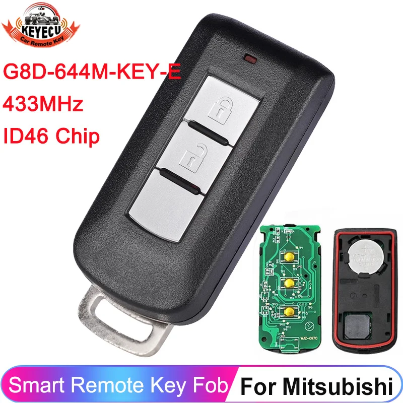 KEYECU-llave remota inteligente FCC para coche, dispositivo con 2 botones, Chip PCF7952 ID46, G8D-644M-KEY-E 433MHz, para Mitsubishi Lancer Outlander ASX 2008-2016