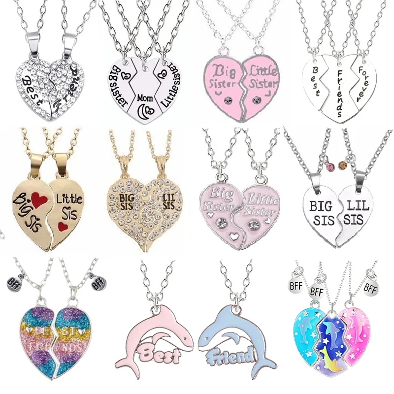 Trendy Simple Heart Necklace Sisters Pendant 2 Piece Set BFF Letter Splicing Alloy Friendship Accessories Gift Hot Sale