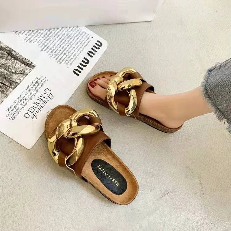 

Женские шлепанцы на платформе, Нескользящие сандалии с цепочкой и открытым носком, 2022