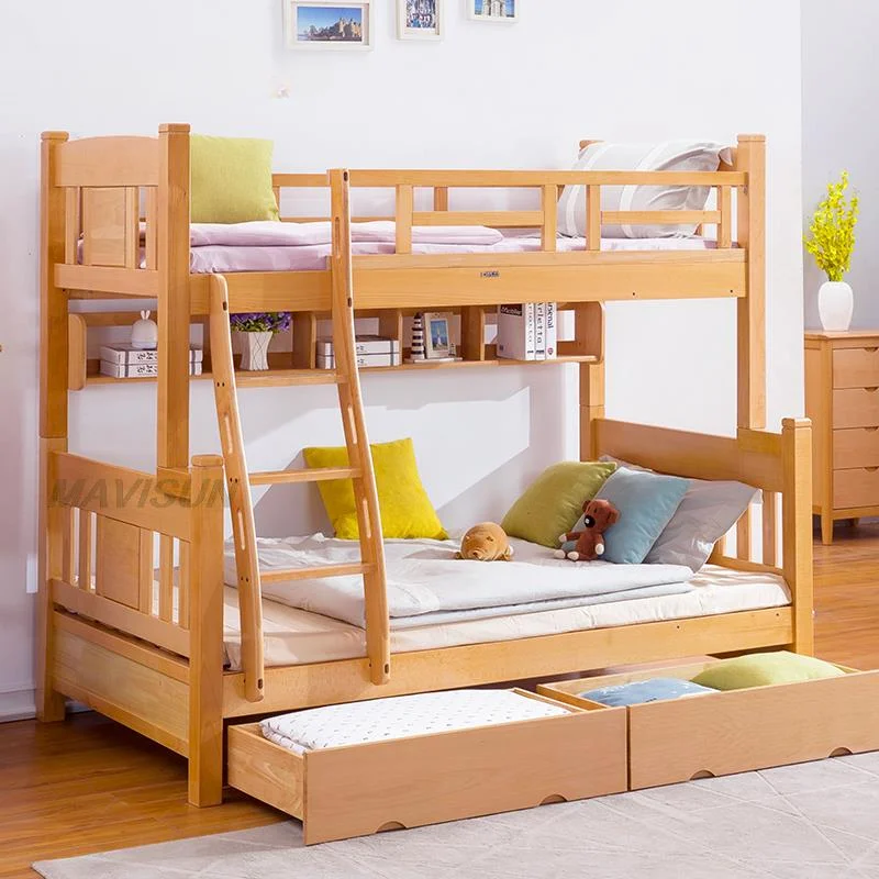 

Natural Style Bunk Children Beds Storage Small Apartment Children Beds Space Saving Camas De Dormitorio Bedroom Furniture