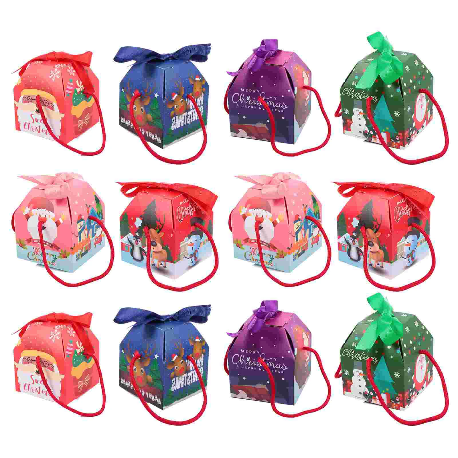 

Boxes Christmas Gift Boxpaper Decorative Favor Treat Goodieparty Bags Handles 3D Ornamentkraft Cookie Candy Eve Holiday Pouches