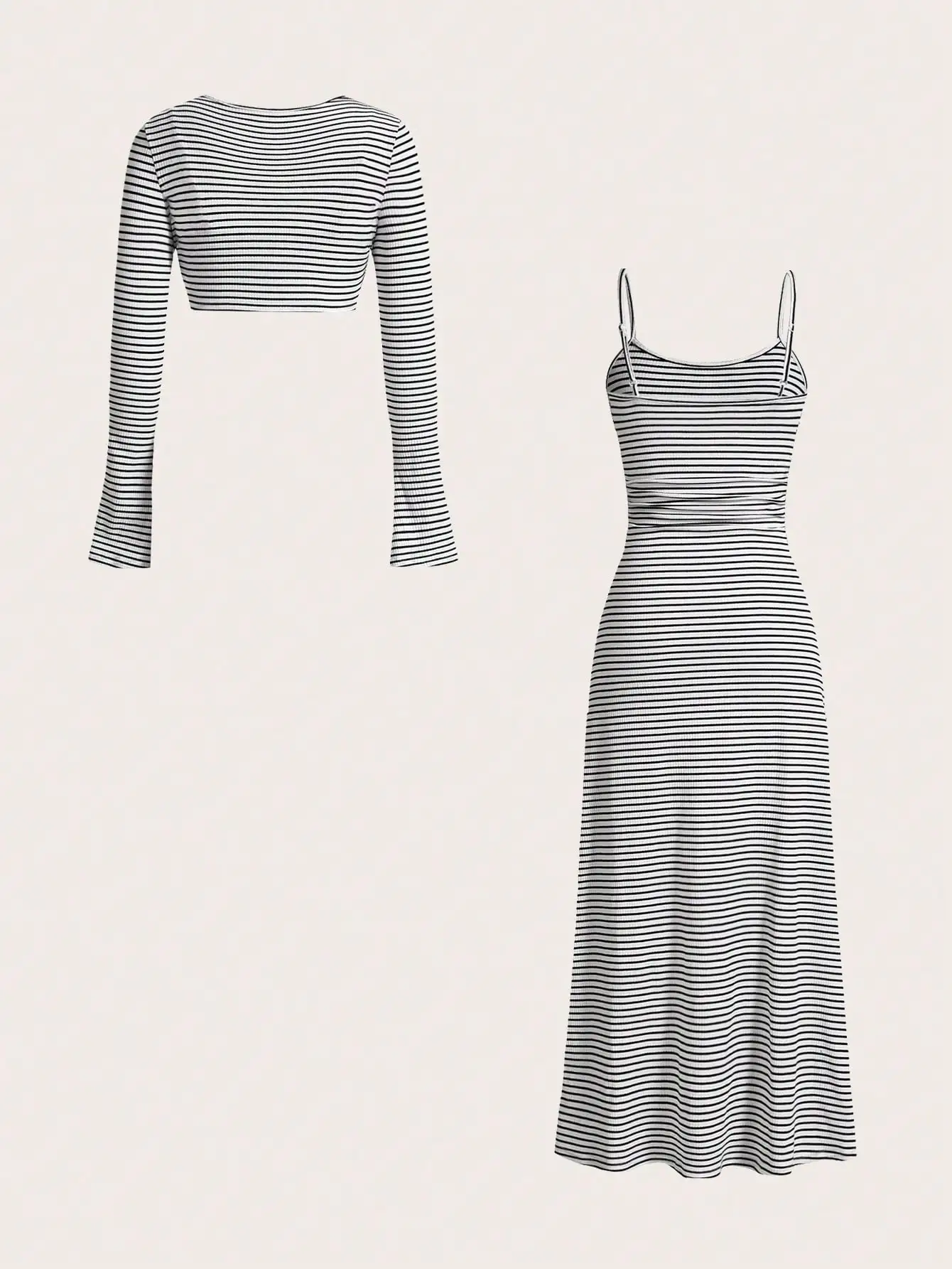 Повседневное облегающее женское платье-футляр в полоску с лямкой на шее и пальто