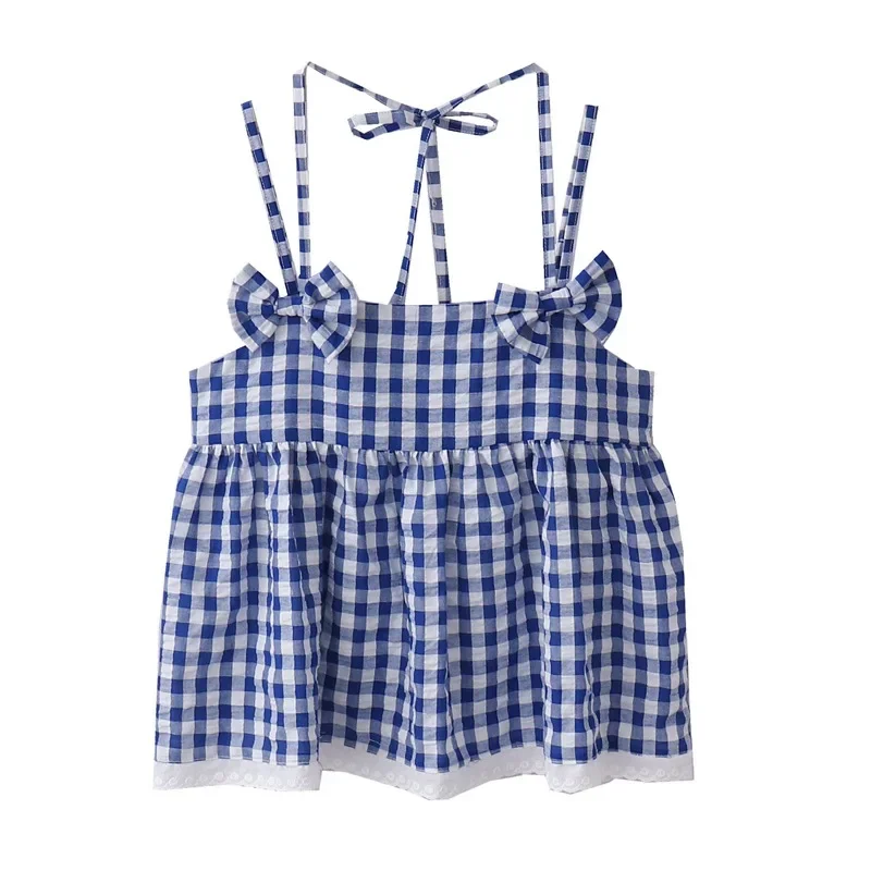 Новая летняя майка свободного кроя с кружевным краем Sweetbow женская маленькая в