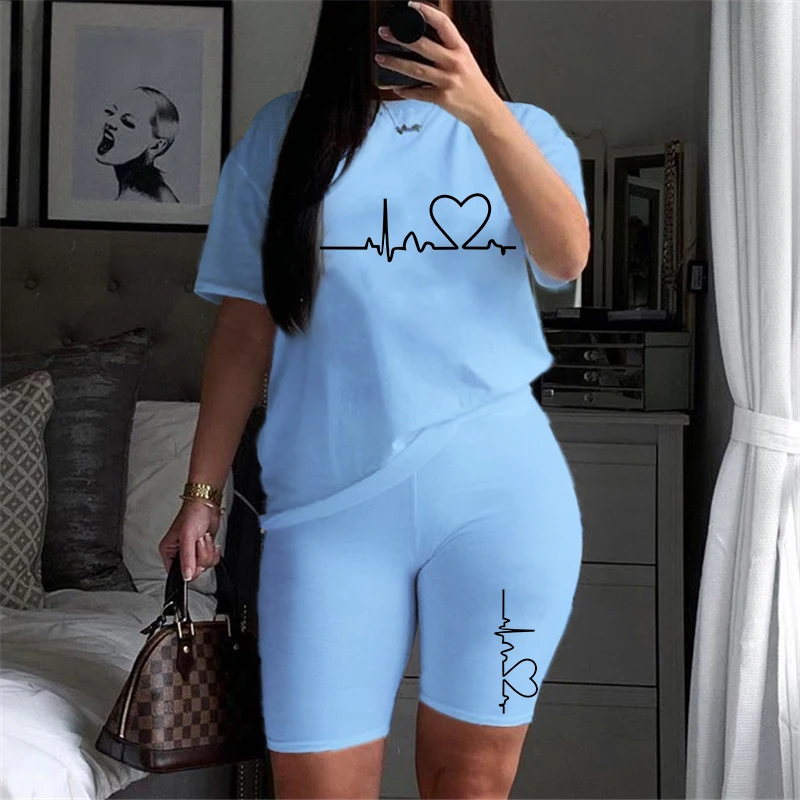 

2 Piece Solid Color Sportswear T Shirt and Shorts Women's Casual O Neck Pullover Short Sleeve Casual Sportswear Summer 2022