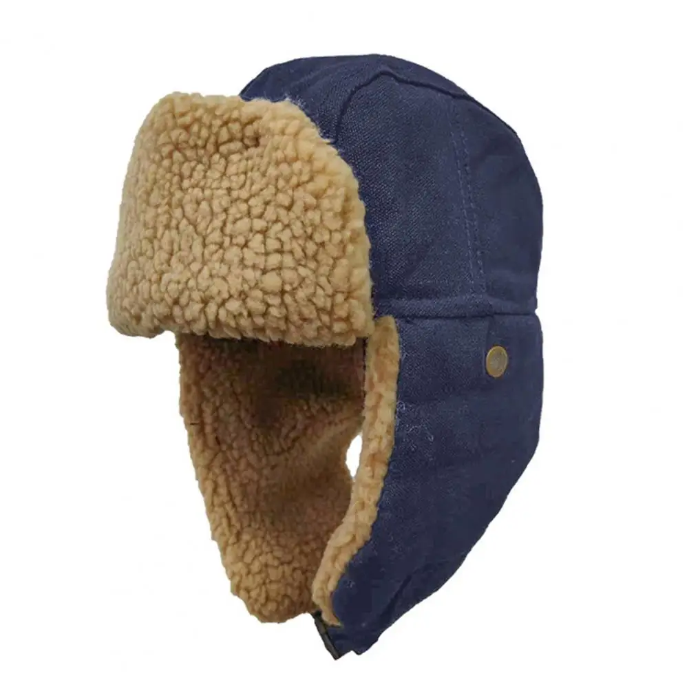 

Winter Cold-proof Warm Cotton Hat Cat Ears Cap Plush Lining Soft Round Dome Lei Feng Cap Unisex Winter Earflap Cotton Hat