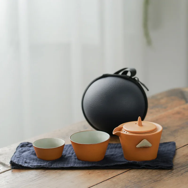 

One Pot Two Cups Travel Portable Quick Cup Japanese Ceramic Kung Fu Tea Set Small Set Mini Rough Pottery Outdoor Teapot