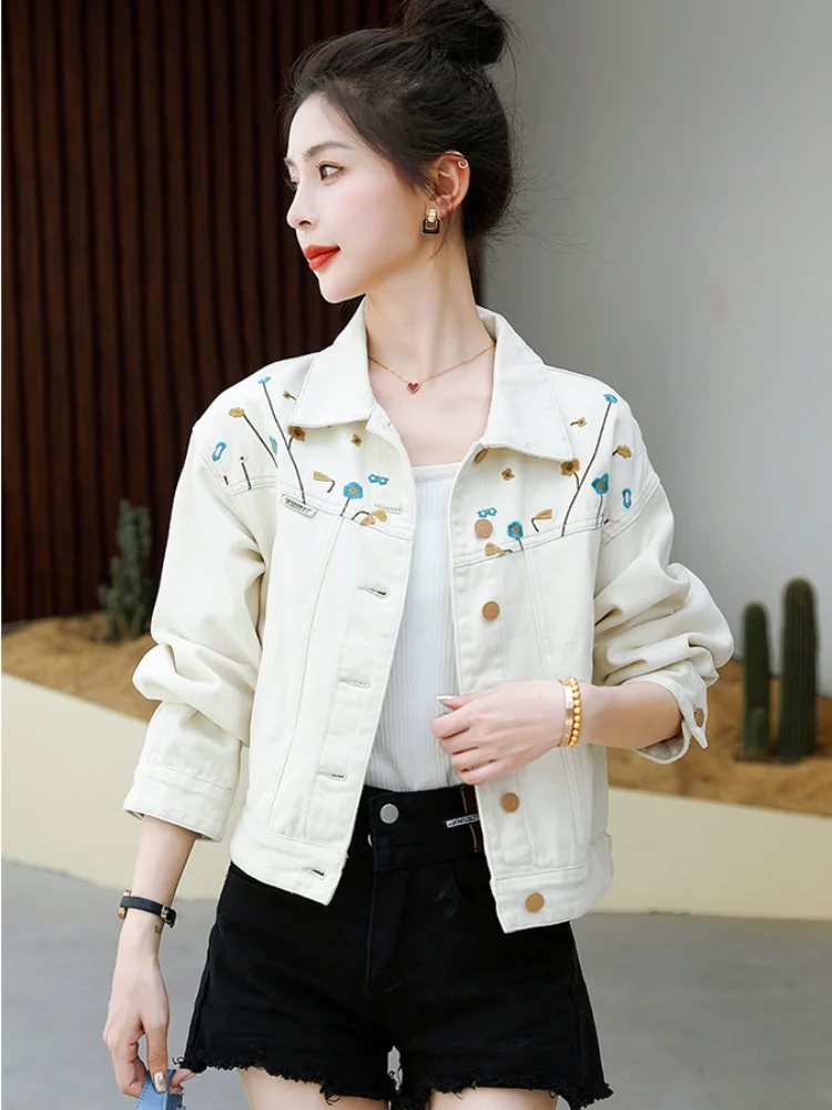 

Denim Jacket Female Autumn Embroidery Coats Long Sleeve Loose Short Jacket Casual Cardigan Women's Clothing 2023 New In Outwear