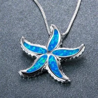 2022 trendy bluewhitepurple imitation fire opal necklace fashion cute animal sea star pendant necklace for women jewelry