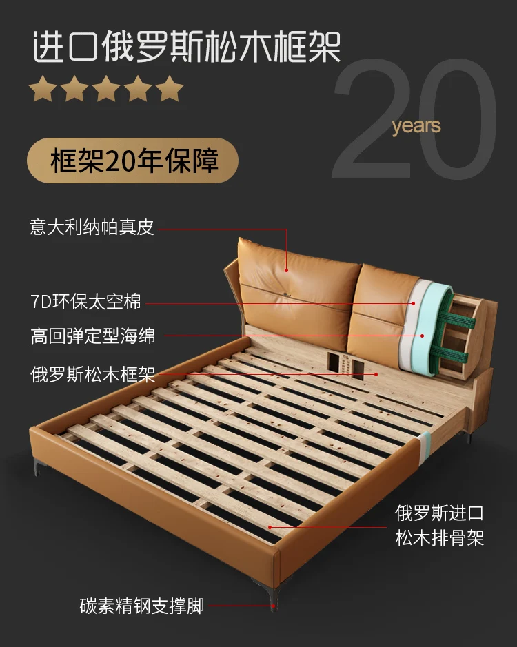 

Кожаная кровать в итальянском минималистичном стиле, мягкая Сумочка для основной спальни, двойная Свадебная кровать, простая современная кожаная кровати в скандинавском стиле с Красной сеткой, Napa