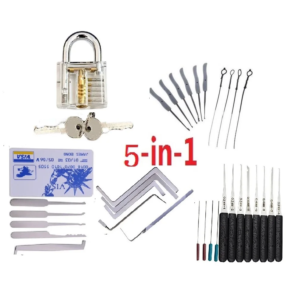 

5 in 1 Locksmith Supplies Hand Tools Lock Pick Set Row Tension Wrench Tool Broken Key Auto Extractor Remove Hook Hardware