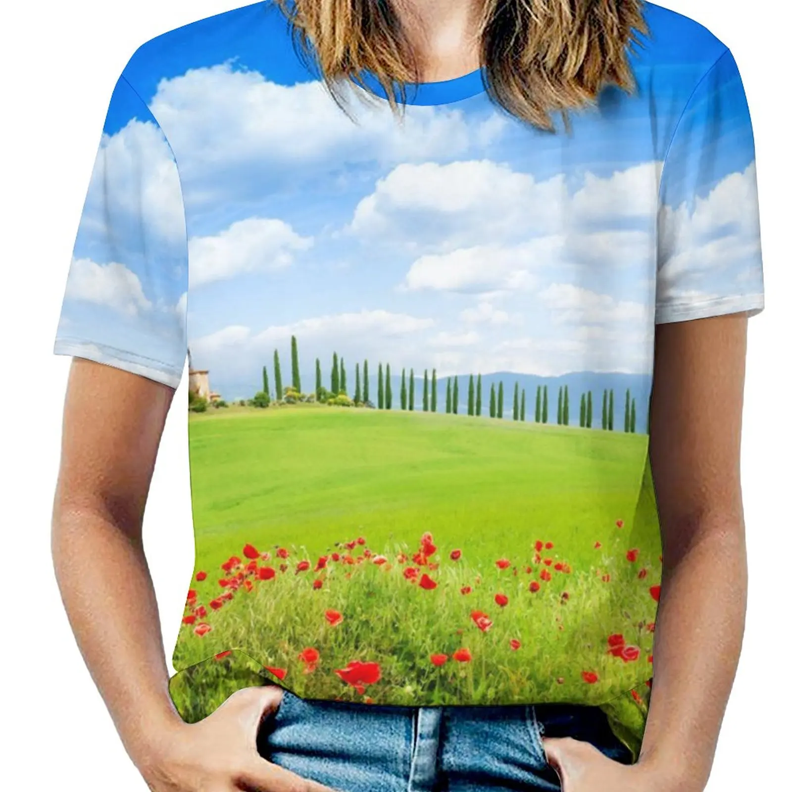 

Wall Murals Red Poppy Flowers in Tuscany Landscape Italy.jpg T-shirt Fresh Move Humor Graphic T-shirts Vintage Home USA Size