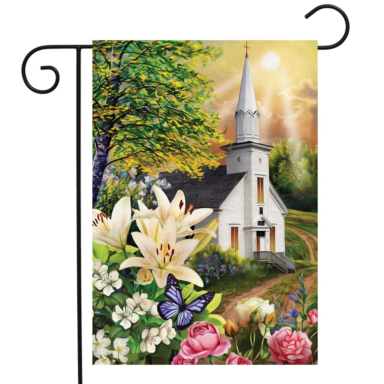 

Spring Church Garden Flag Easter Religious Lilies Floral Yard Flags Double Sided Polyester House Flag for Outdoor Lawn Terrace