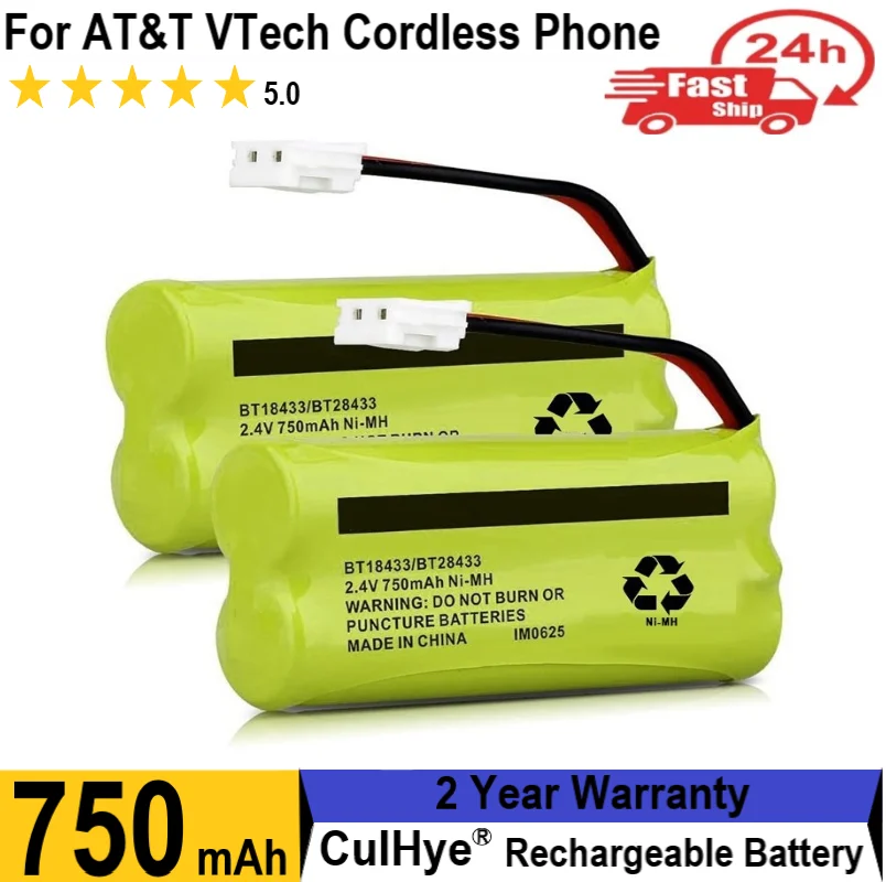 culhye bt18433bt28433 2 4v 750mah 2 pack ni mh battery for att vtech cordless phone cs6229 bt184342 bt1022 2sn aaa55h s j1 free global shipping