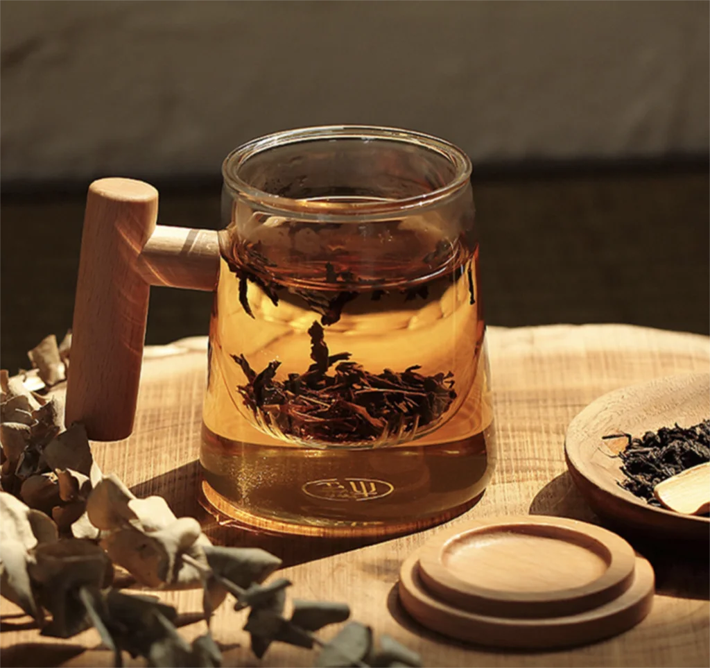 

Термостойкая креативная чайная чашка из боросиликатного стекла прозрачная чайная чашка с фильтром деревянная крышка ручки чашка из бука