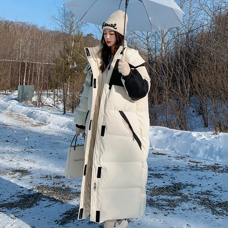 Women's Winter Oversized Long Parkas Jacket 2022 Hooded Zip Up Thicken Cotton Quilted Coats Snow Wear Overcoat Outerwear Female
