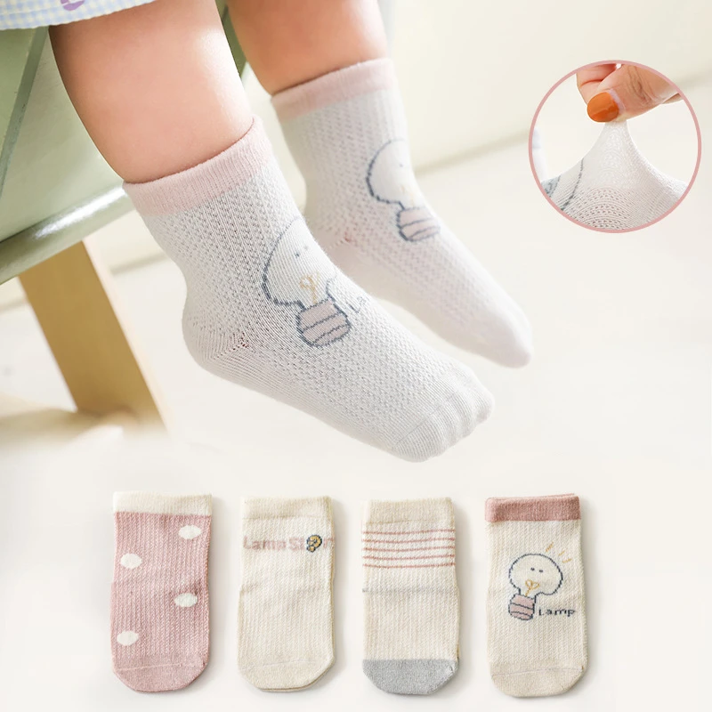 

4 Pairs Baby Summer Mesh Socks Cute Cartoon Breathable Soft Cotton Sock Unisex Newborn Infant Toddler Sock 0-8Y Kids Accessories