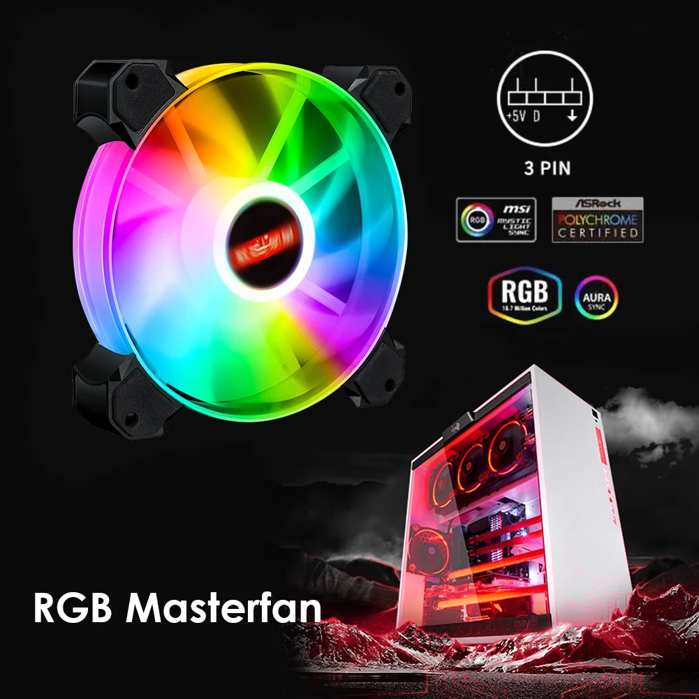 

Cooling Fan RGB 3 Pin Silent Desktop PC Case Heatsink Dispassion With 2 Hydraulic Bearing Computer Colorful Radiator Cooler