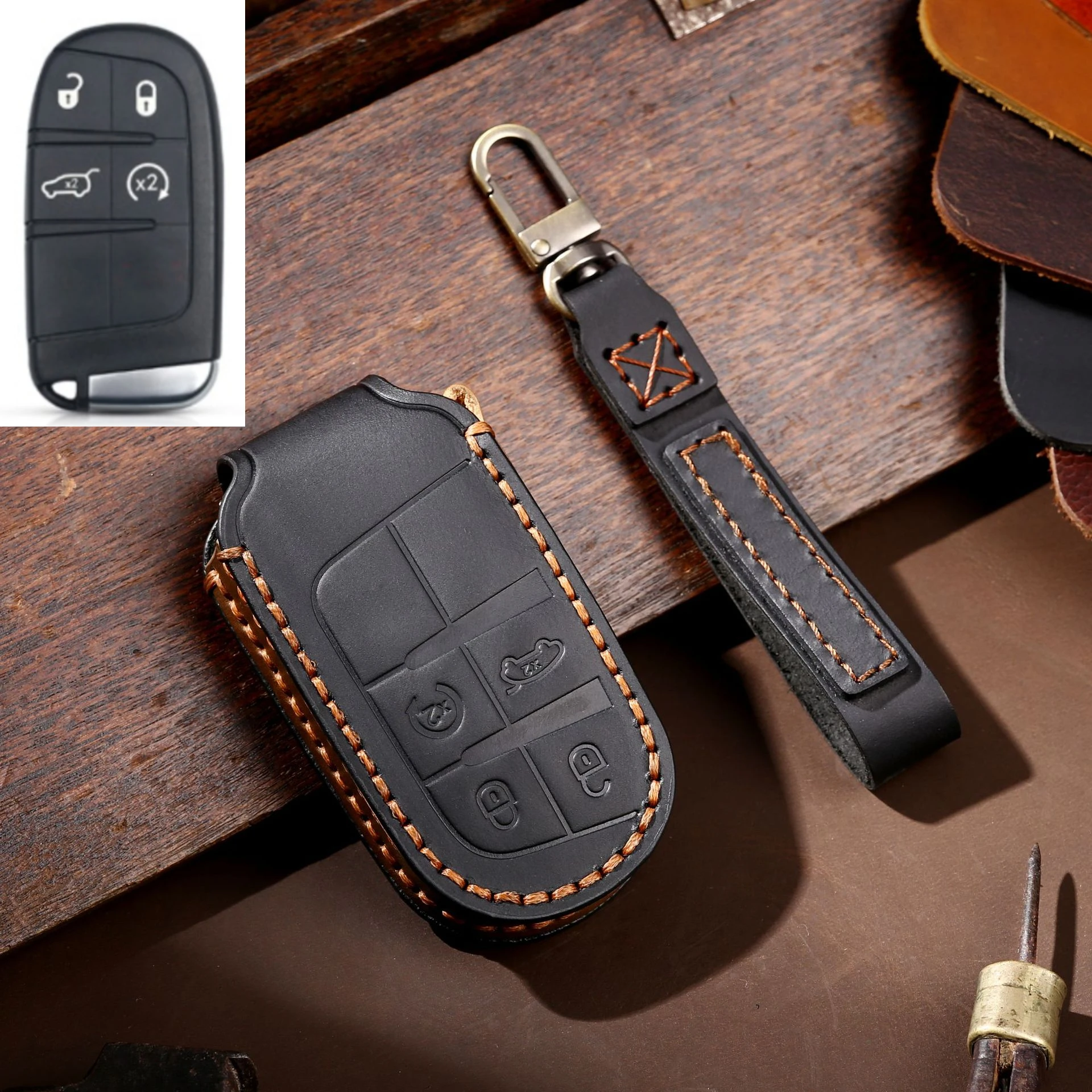 

Кожаный чехол для автомобильного ключа чехол для Jeep Renegade Compass Grand Cherokee для Chrysler 300C Wrangler Dodge автомобильные аксессуары брелок