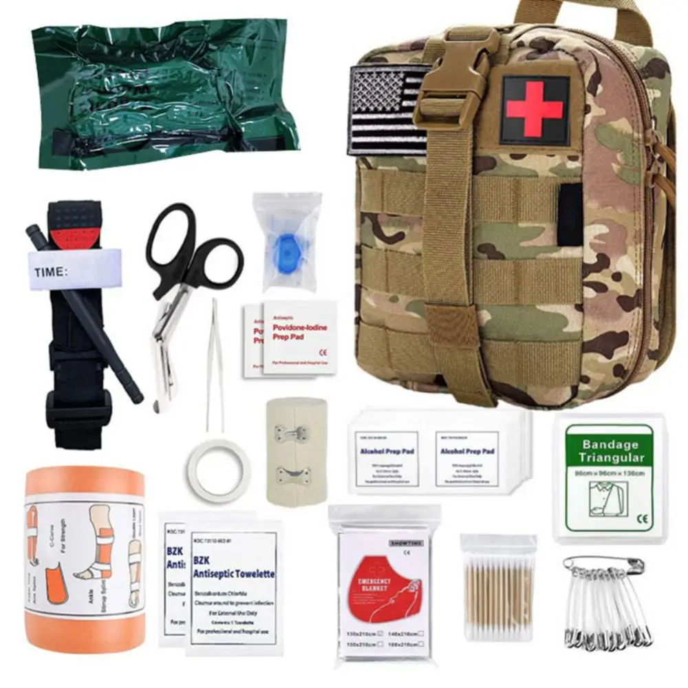 

Emergency Survival Kit Survival Gear First Aid Kit SOS Flashlight With Molle Pouch Tactical Tourniquet For Camping Adventures