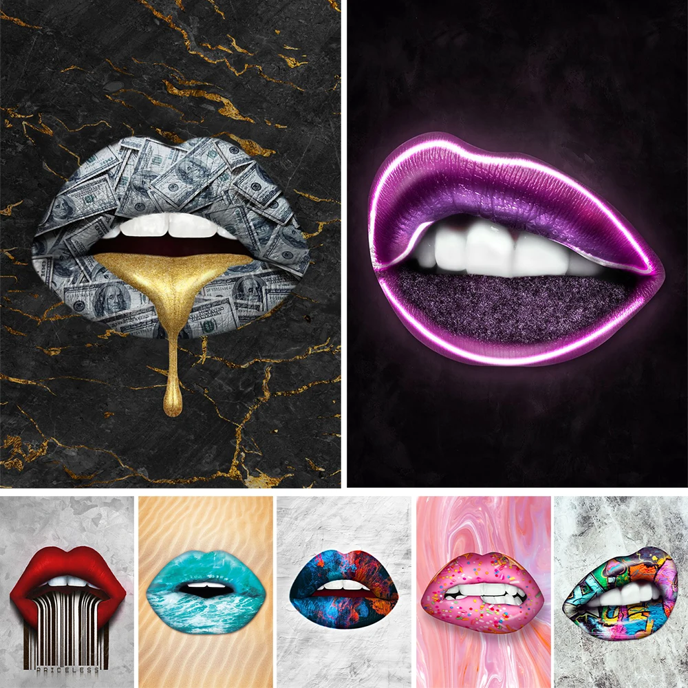 Шикарный коллаж с губами Современные художественные принты рисунок плакат на