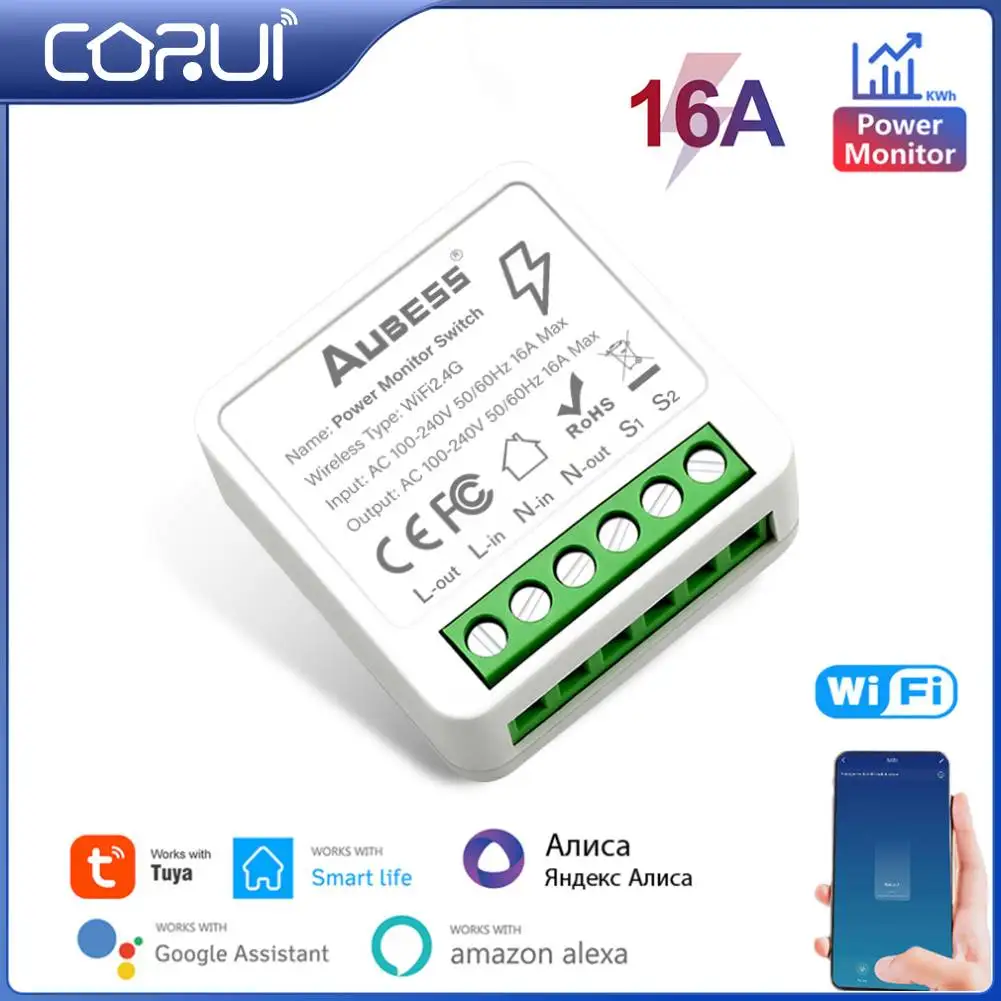 

CORUI 16A Mini Wifi Smart Switch Tuya Smart Energy Monitor Switch Module Smart Home With Tuya Smart Life Alexa Alice Google Home