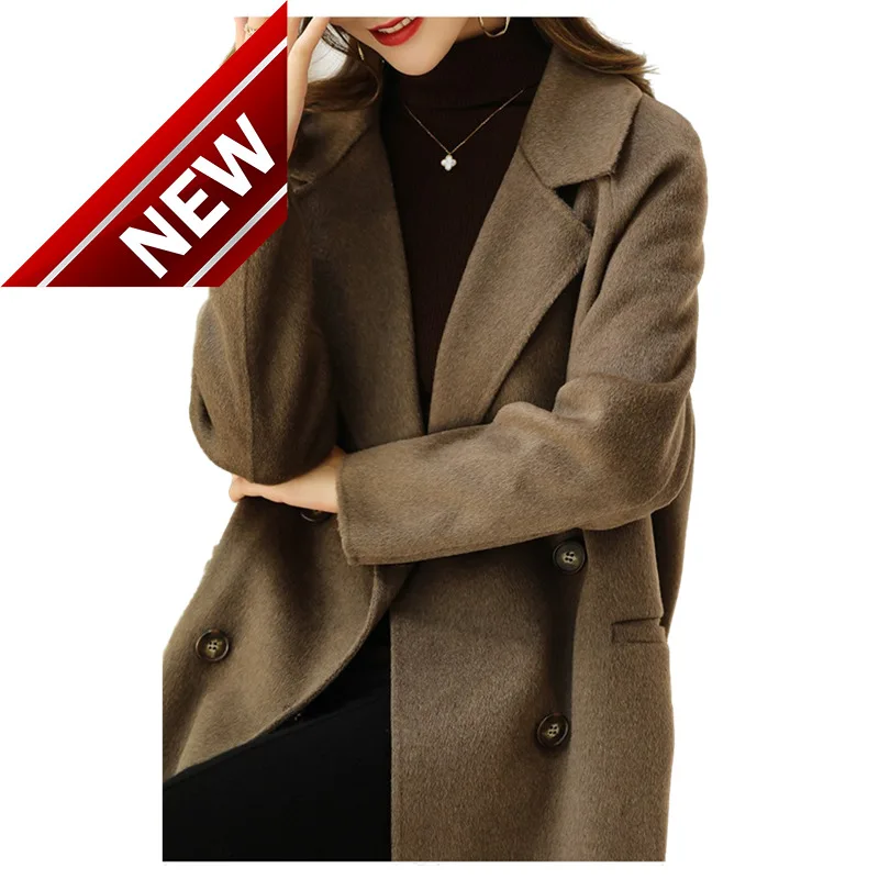 

Осенне-зимняя женская верхняя одежда, новое шерстяное двухстороннее шерстяное Брендовое пальто средней длины с воротником-костюмом, шерстяное пальто из чистой шерсти