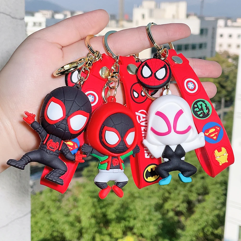 

Movie Superhero Spider Man PVC Figurine Model Keychain Avengers Spiders Woman Pendant Keyring for Backpack Ornament Toy Gift