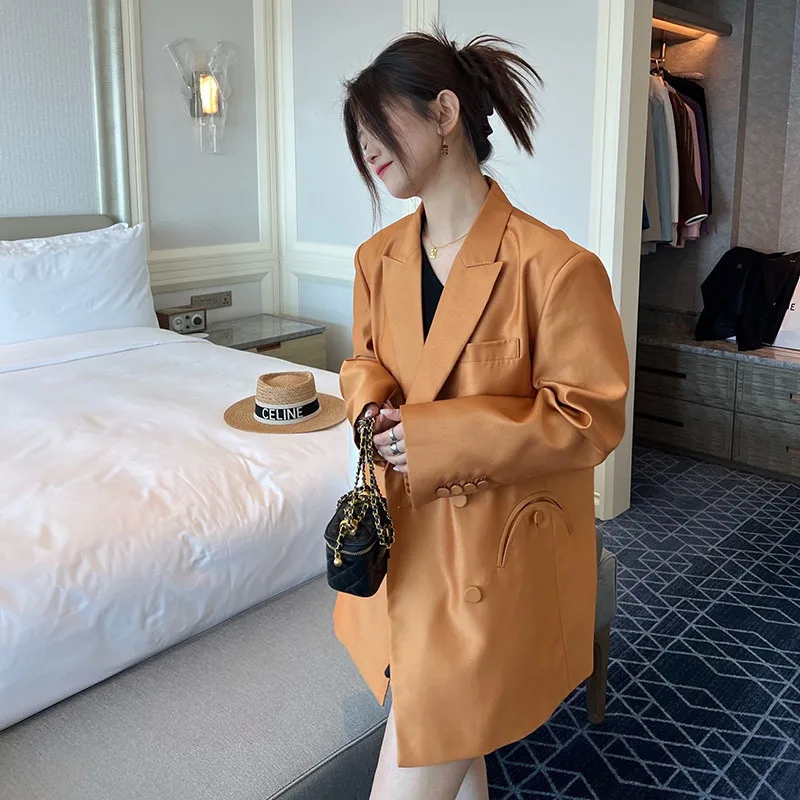 Весенне-осенний винтажный желтый костюм куртка Женский Повседневный офисный