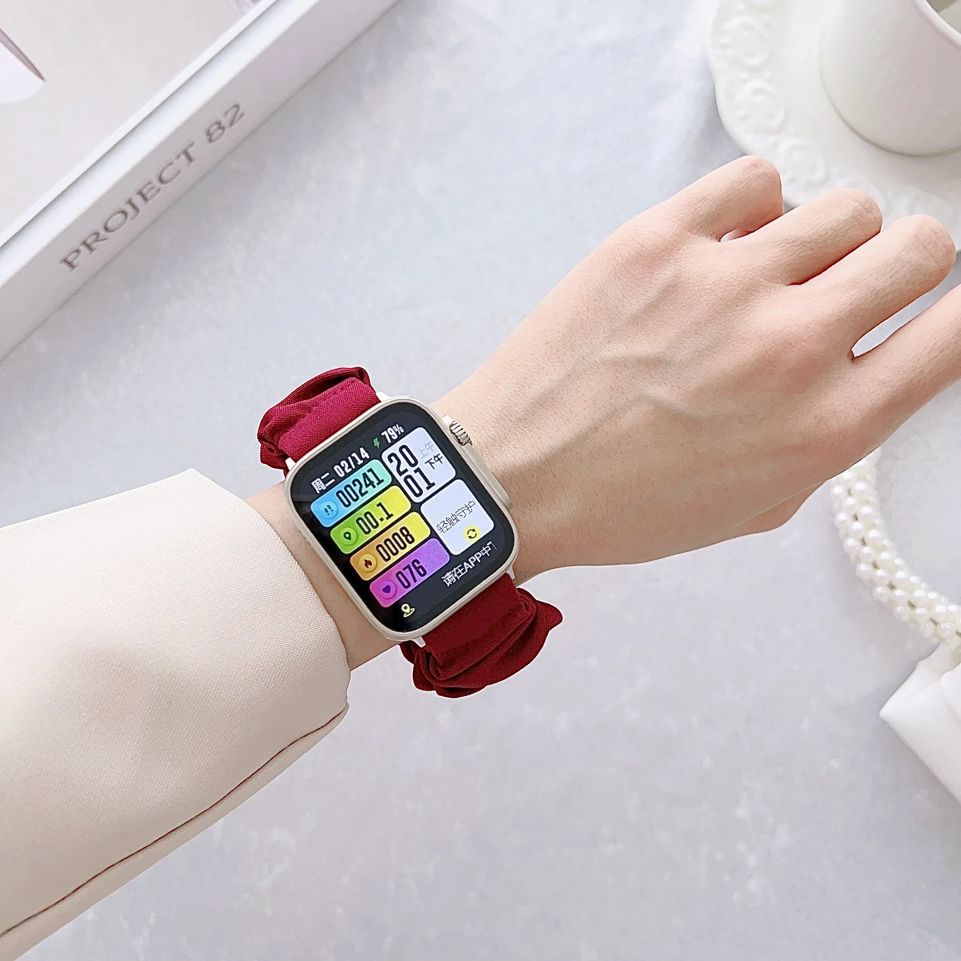 Fashion Hair Ring Strap For Apple Watch 8 7 Band 45 44mm Fabric Wristband for Iwatch Series SE 6 5 4 3 41 40 42 38mm Bracelets