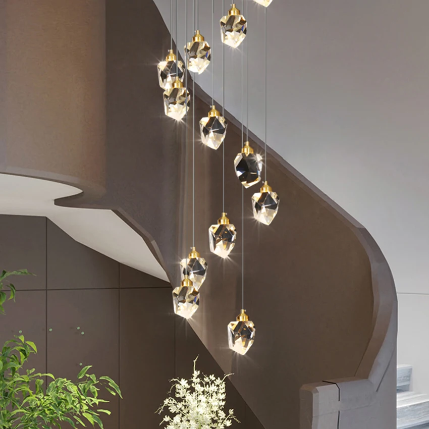

Современный светодиодный медный Хрустальный подвесной светильник, вилла, квартира, роскошный Лофт, лофт, лестница, интерьерное освещение, д...