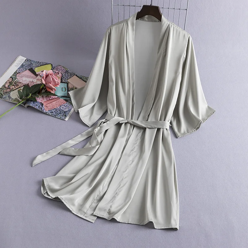 Women Satin Kimono Bathrobe Sexy V-Neck Lingerie Nightdress Bride Wedding Robe Gown Suit Sleepwear M-XL Nightwear Loose Homewear |
