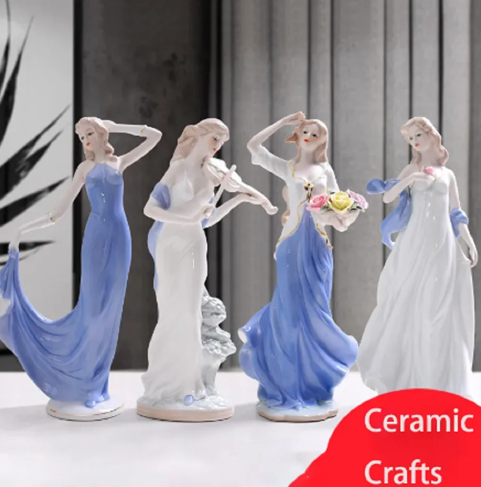 

European Ceramic Beauty Figurine Home Furnishing Crafts Decoration Western Lady Girls Porcelain Handicraft Ornament Wedding Gift