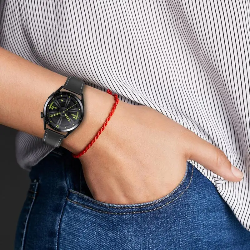

Деловой ремешок для наручных часов, умные аксессуары, водонепроницаемый, с защитой от пота, утолщенный ремешок для часов Huawei Watch Gt3, кожаный ремешок для часов, 22 мм