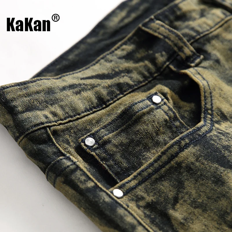 Kakan - European and American New Slim Fit Micro Elastic Jeans for Men, Painted Zipper Open Front Long Jeans K21-0755