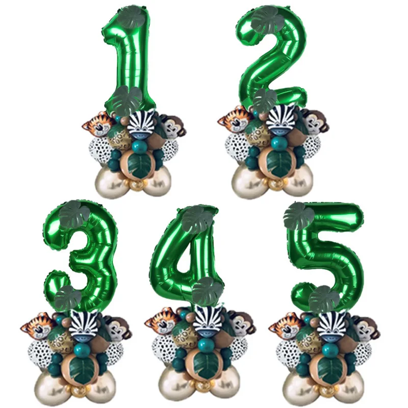 

Animal Balloons Set Jungle Safari Theme Party Supplies Favors Kids Boys number 1-9 years old Birthday Party Balloons Decorations