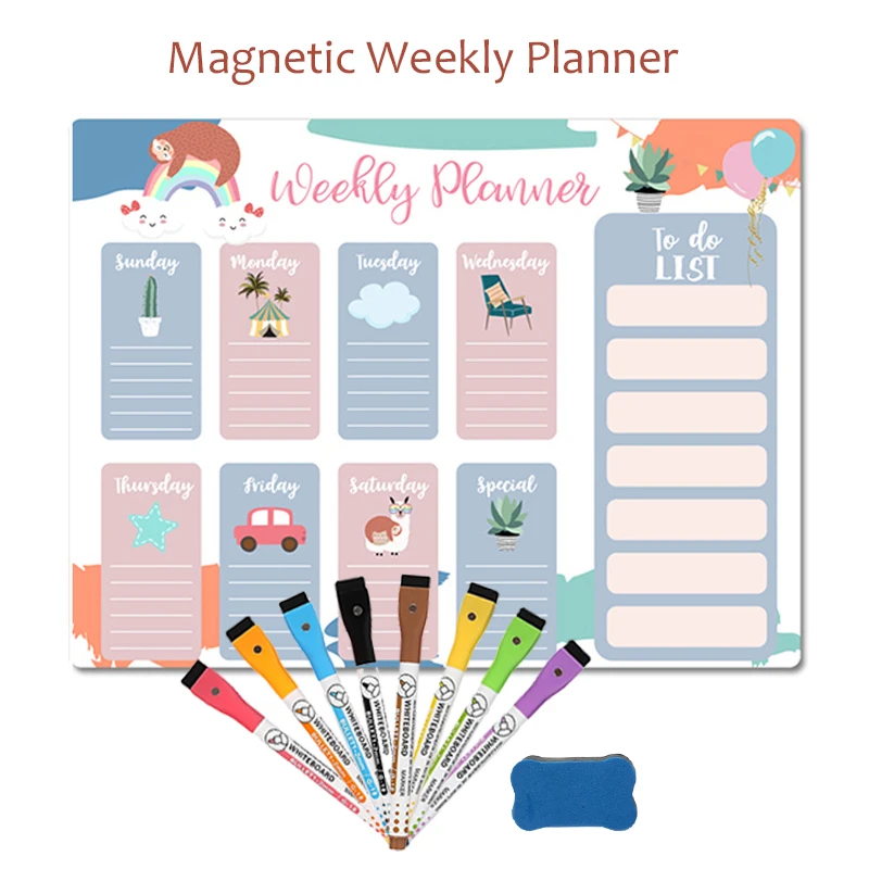 Magnetic Weekly Monthly Planner Calendar Schedule Dry Erase Board Erasable Markers Whiteboard for Wall Stickers Fridge Magnet
