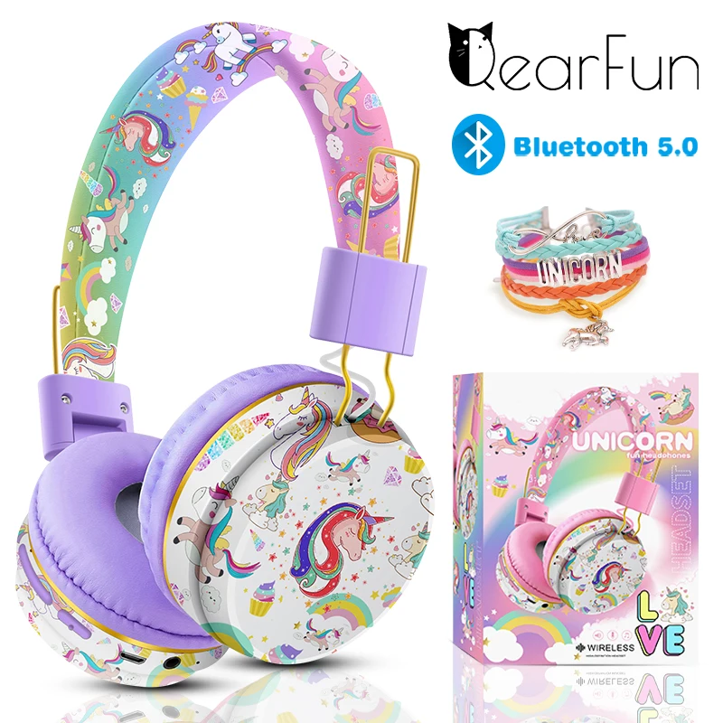 

Unicorn Kids Headphones Wireless Headphones With Mic Cute Over ear Headset For Girls Bluetooth Earphones Helmet Support TF Card