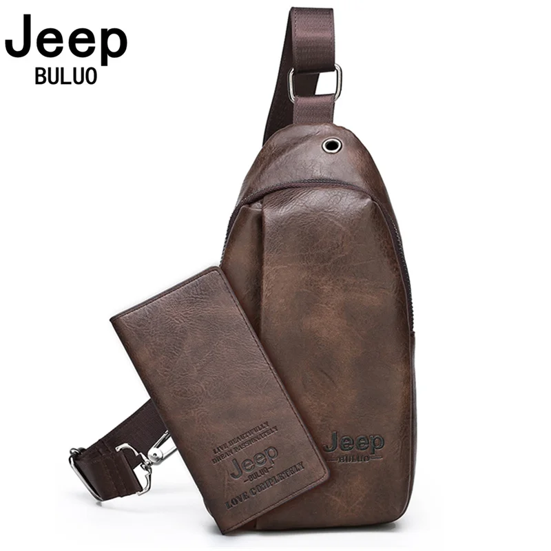 

Мужской комплект нагрудная сумка jeep buluo, оранжевая сумка через плечо и кошелек из спилковой кожи, брендовая слинг-сумка, однолямочная кросс-...
