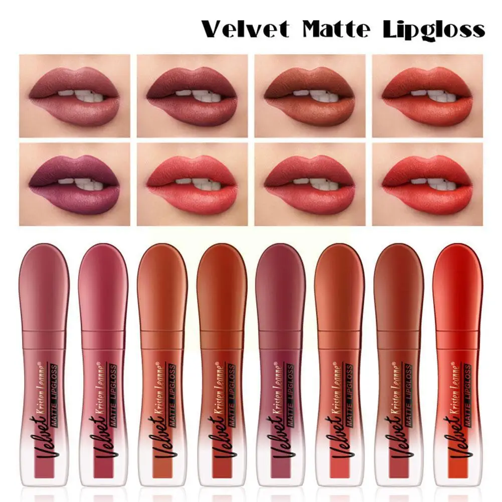 

8 Colors Matte Lip Gloss Matte Lipstick No Stain On Sexy Cup Red Pigments Profissional Lasting Lacquer Li Brown Makeup Long I3A2